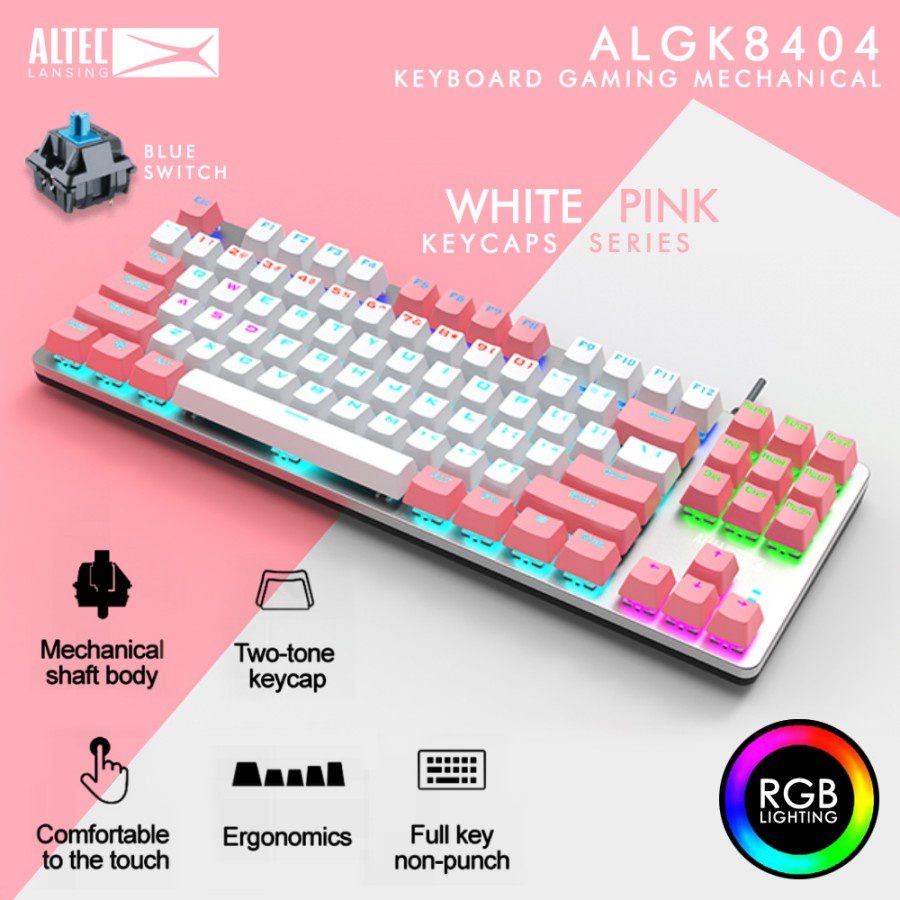 Keyboard Gaming Mechanical TKL Altec Lansing ALGK-8404 RGB - Pink White