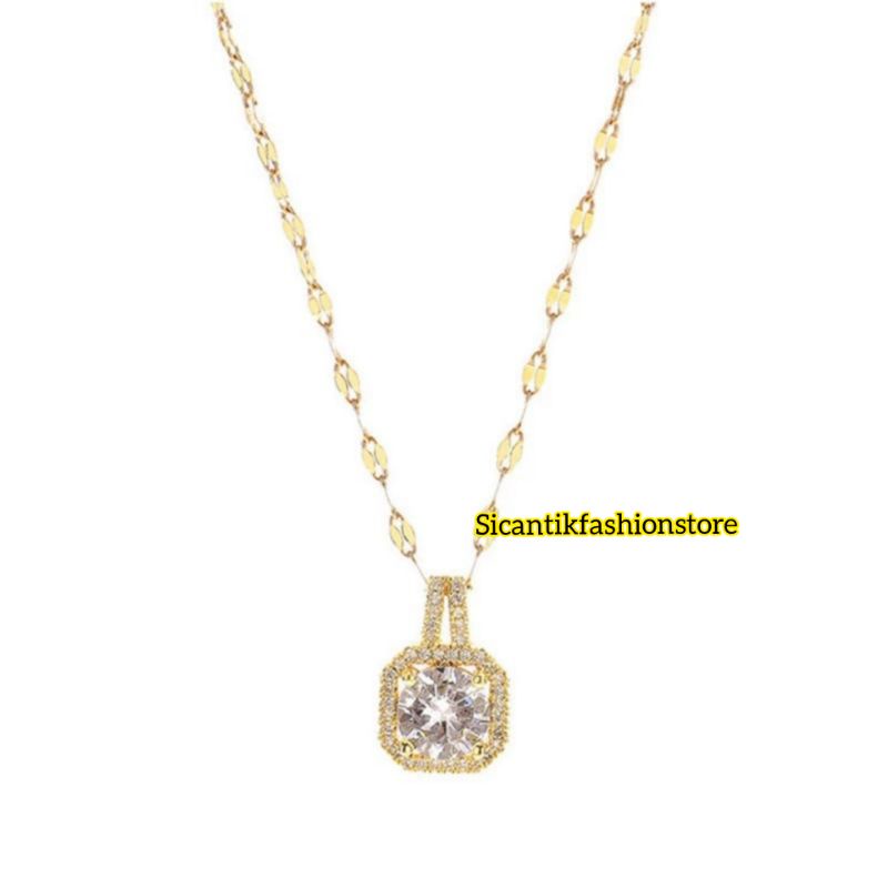 Kalung Titanium Wanita Gold Liontin Mata Satu Kristal Terlaris Anti Karat selamanya Kalung Wanita Liontin Mata Satu Terbaru Kekinian Fashion Wanita Perhiasan Wanita Gold