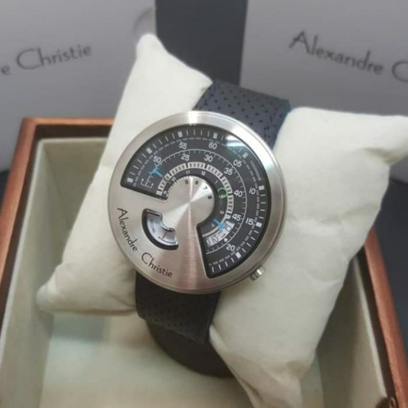 OBRAL TERMURAH Jam Tangan Pria Alexandre Christie AC 8516 AC8516 8516MS Silver Black Leather Origina