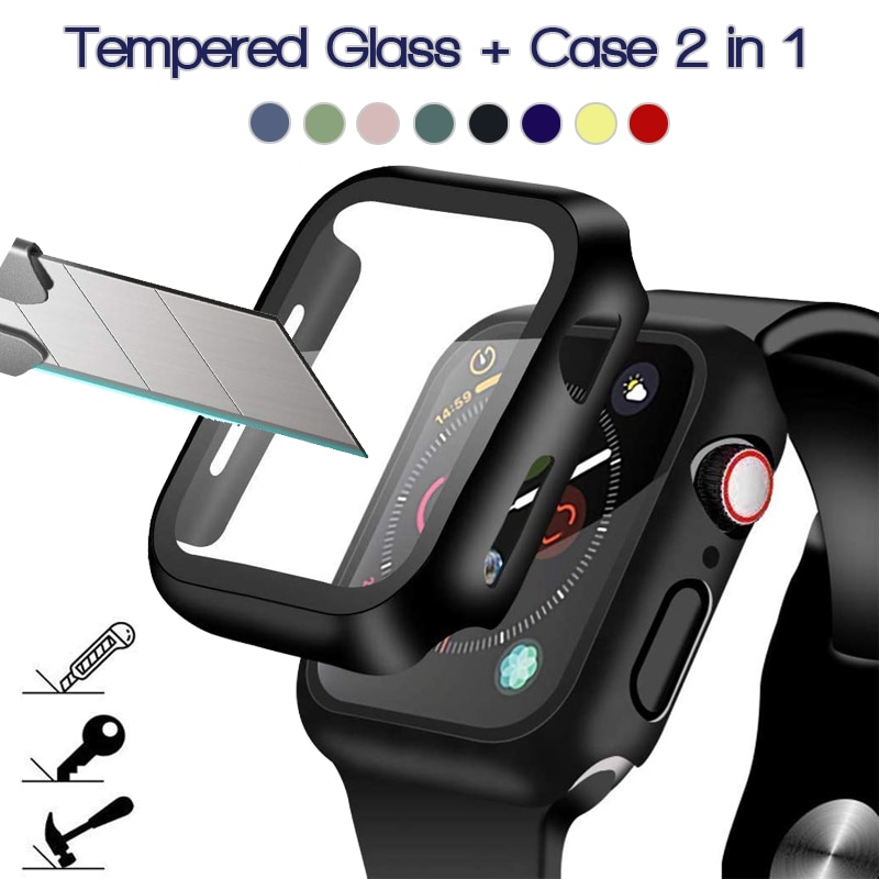 Frame Bumper Pelindung Layar Tempered Glass Matte Full Cover 360 Untuk Apple Watch 6 / Se / 5 / 4 / 3 / 2 / 1 / 5