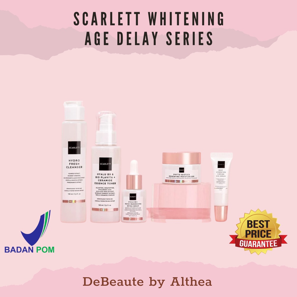 Scarlett Whitening Age Delay Series Anti Aging | Hydro Fresh Cleanser | Hyalu B5 Reishi Mushroom Bifida Serum | Hyalu B5 Bio Plavita Ceramide Essence Toner | Phyto Biotics Renewing Moisturizer | Deep Hydration Firming Eye Serum