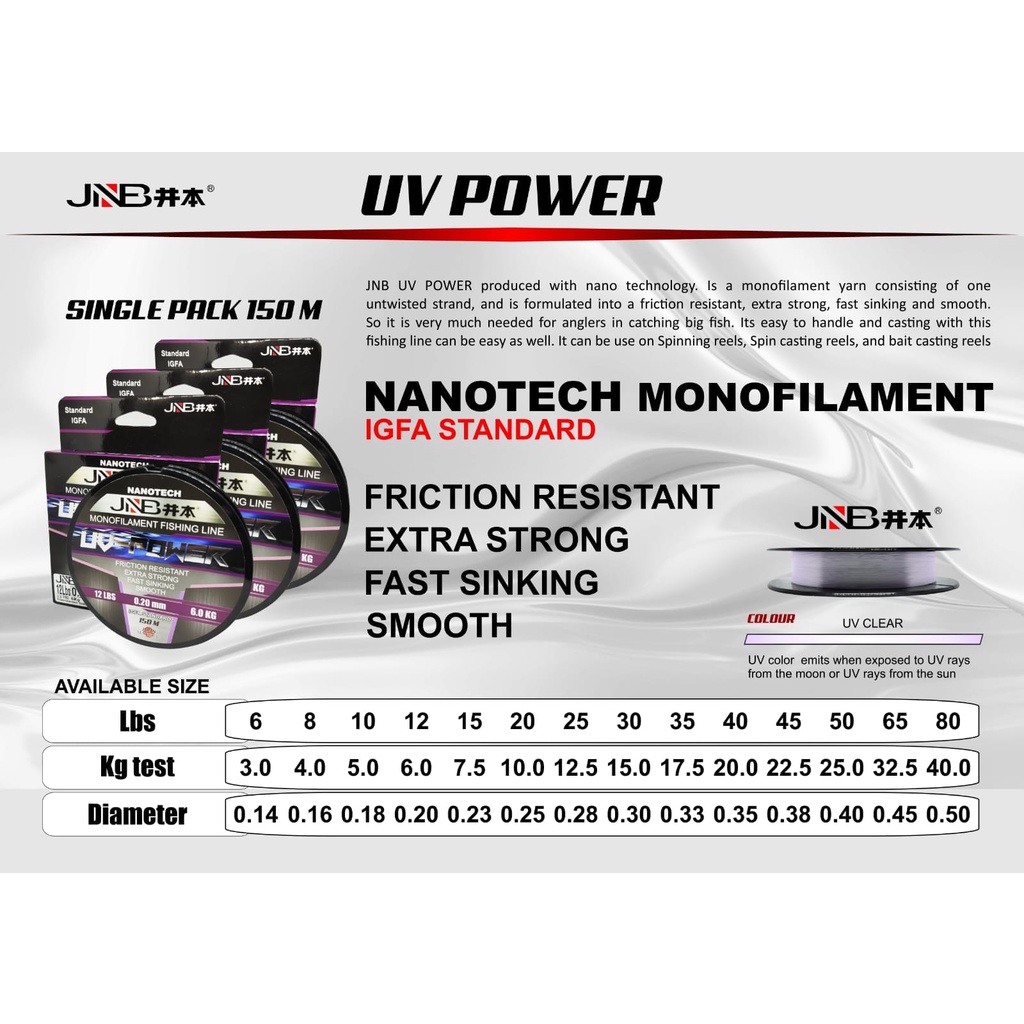 SENAR / LINE MONO JNB UV POWER (Color UV CLEAR) 150m