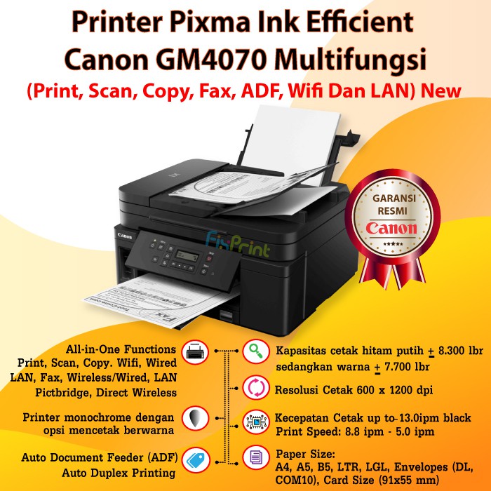 Printer Pixma Ink Efficient Canon GM4070 Multifungsi