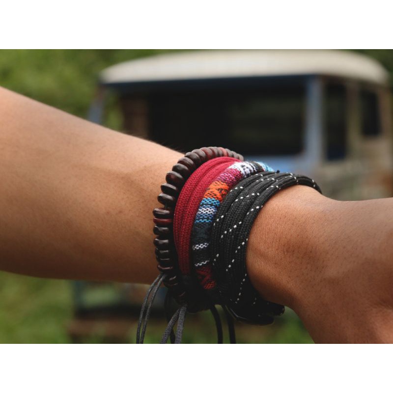 Gelang Pria Laki Laki Cowok Paket Set Paracord 4mm Warna Hitam Jangkar Premium Termurah