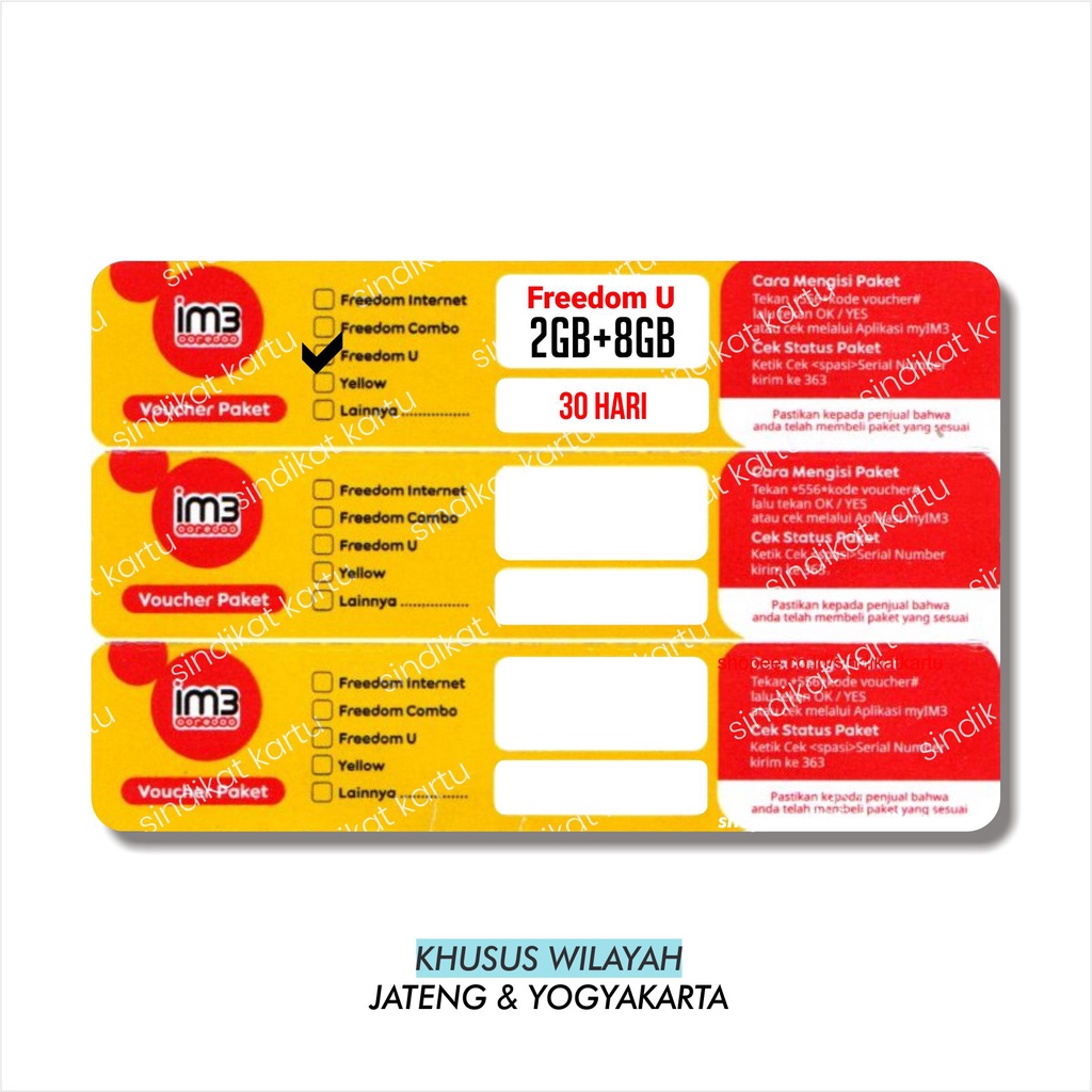 Voucher Indosat FU 2GB+8GB 30Hari (JATENG & YOGYAKARTA)