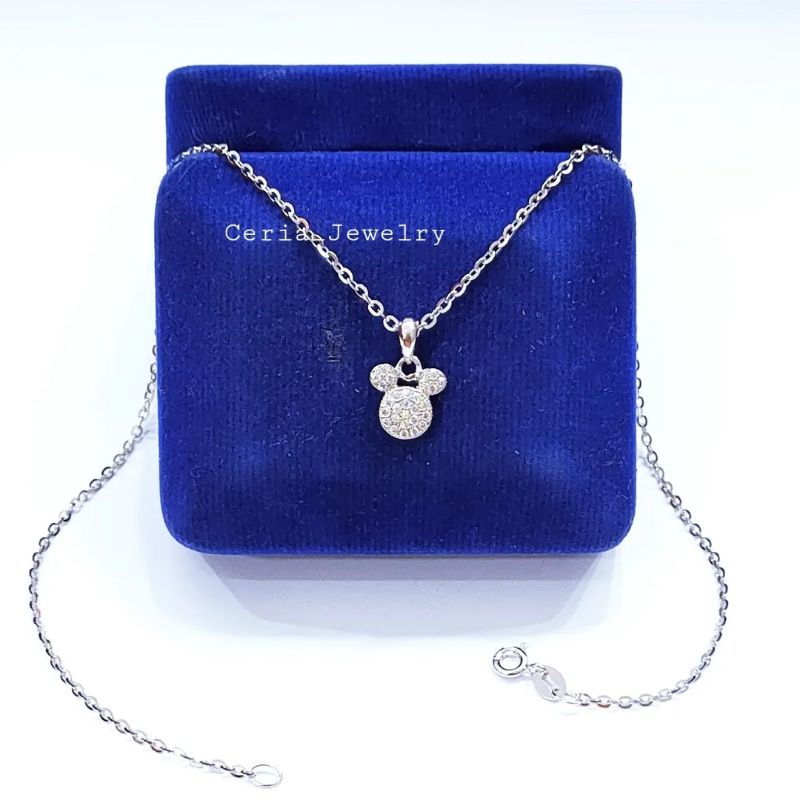 Kalung Perak Anak Silver Asli 925 Lapis Emas Putih Model Koye Rantai Nori Polos Liontin Mickey Mouse - Perak Asli 925 Anti Karat