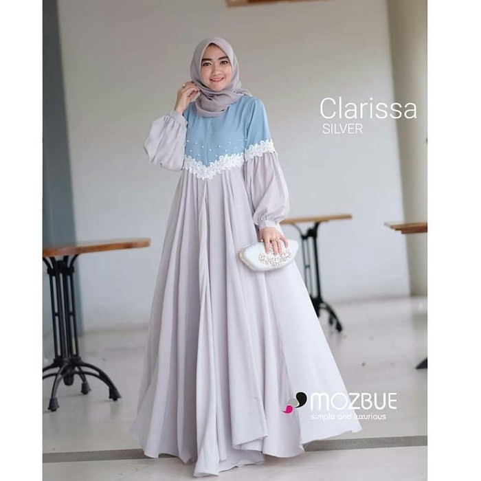 NEW CLARISSA MAXI MOSSCRAPE MIX MUTIARA Fashion Muslim Gamis Wanita Terbaru Gamis Murah Kekinian