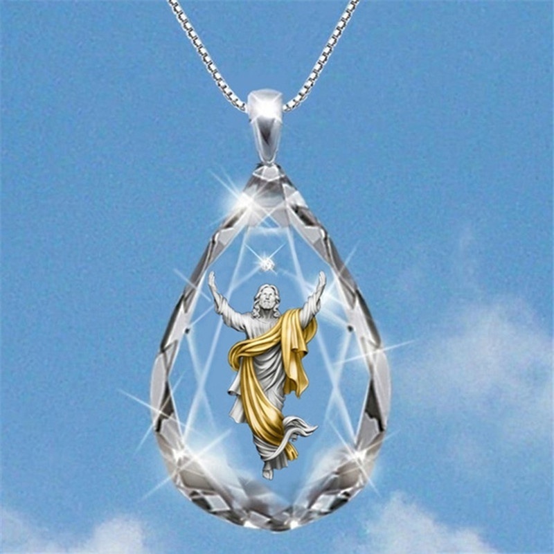 Kalung Liontin Bahan Stainless Steel Desain Tulisan Save Your Father Jesus Hias Kristal Untuk Priawanita