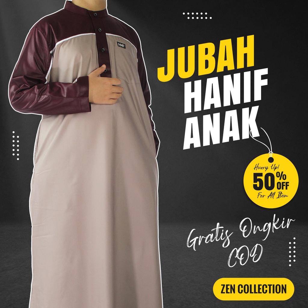 Baju Gamis Hanif Anak Laki Laki Bahan Katun Premium Madinah Pakistan AL Haramaian Lengan Panjang Siz