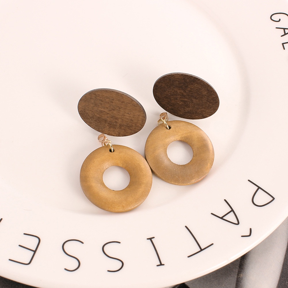 Hu Hu Hu Hu Hu Alat Bantu Pasang Kacamata♡ Anting Stud Bentuk Lingkaran Bahan Kayu Gaya Vintage Untuk Wanita