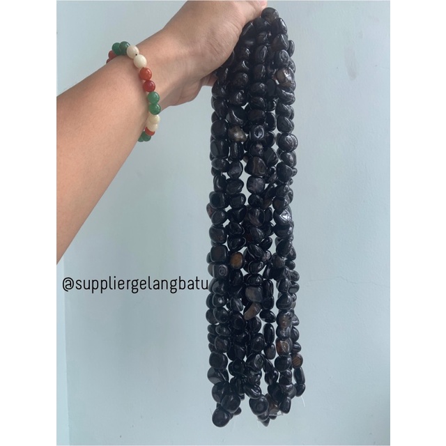 manik Batu alam black agate hitam Beads 14 x 12mm bahan gelang kalung