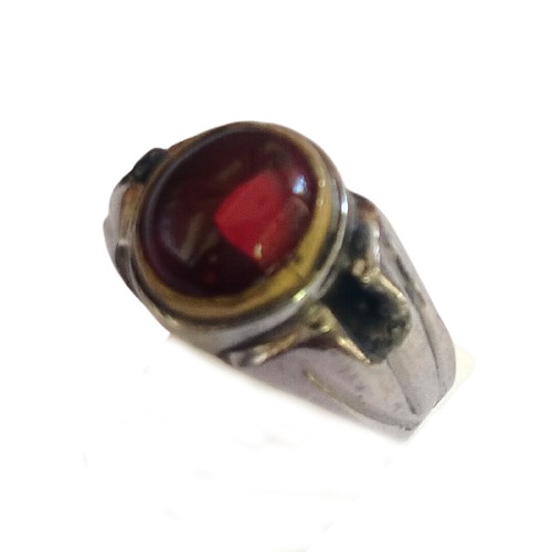 Cincin Pria Batu Akik Merah Siam Kecil Ikat Monel Stainless Steel Red Siamese Ring Agate Red Siamese
