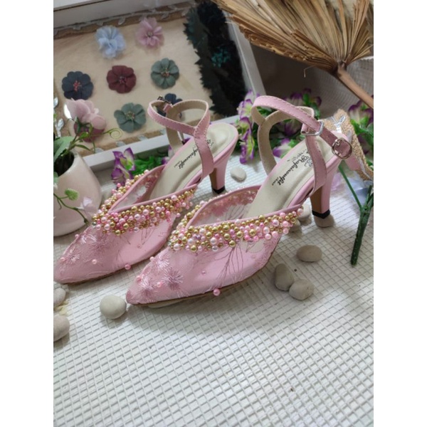 sepatu rafaizoutfit Mitha pink tali tinggi 7cm lancip