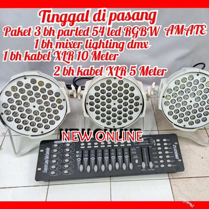 PAKET 3 LAMPU PARLED AMATE 54 x3 RGBW PLES MIXER LIGHTING DMX 512