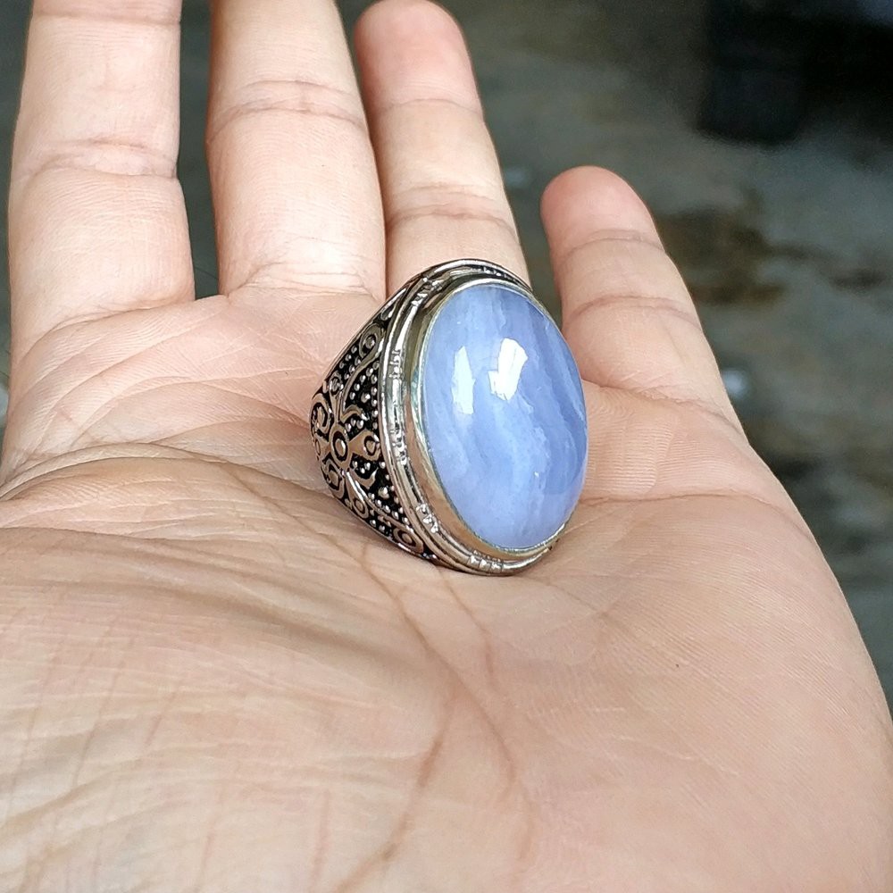 NATURAL BLUE LACE AGATE BIG SIZE CINCIN BATU PERMATA