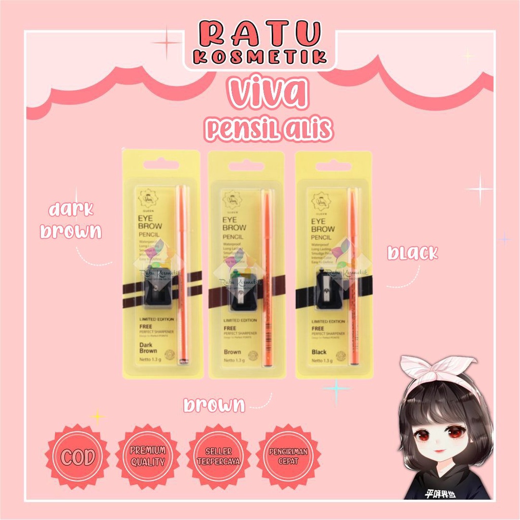 ❤ RATU ❤ Pensil Alis Viva Queen 1.3g Hitam Coklat Dark Brown (✔️BPOM)