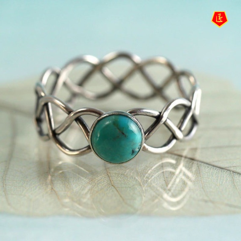 [Ready Stock]Turquoise Twist Ring Female Creative 14K Gold