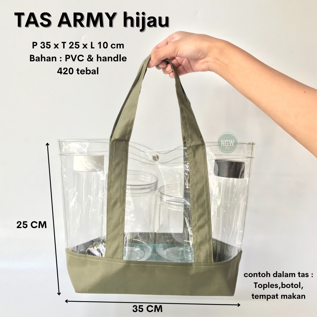 Tas pvc ARMY hijau 25 x 35 x 10 ready stock