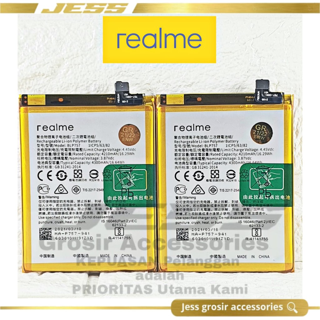 Baterai Battery Original REALME BLP757 &amp; BLP-757 For Tipe HP Realme 6 RMX2001 &amp; Realme 6i RMX2002 &amp; Realme 6 Pro RMX2061 &amp; Realme Narzo RMX2002