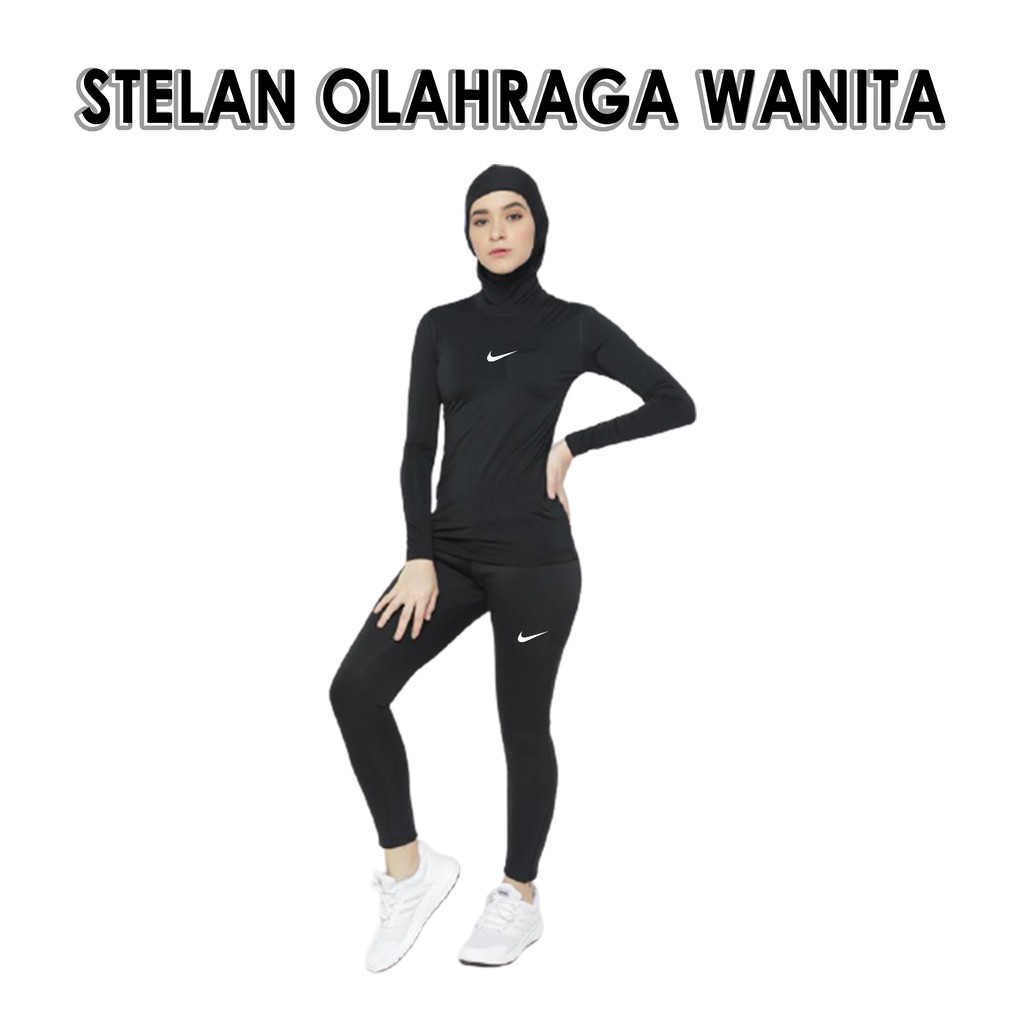 Stelan Olahraga Wanita Hijab! Baju Manset Thumbhole, Celana Legging dan Hijab Sport