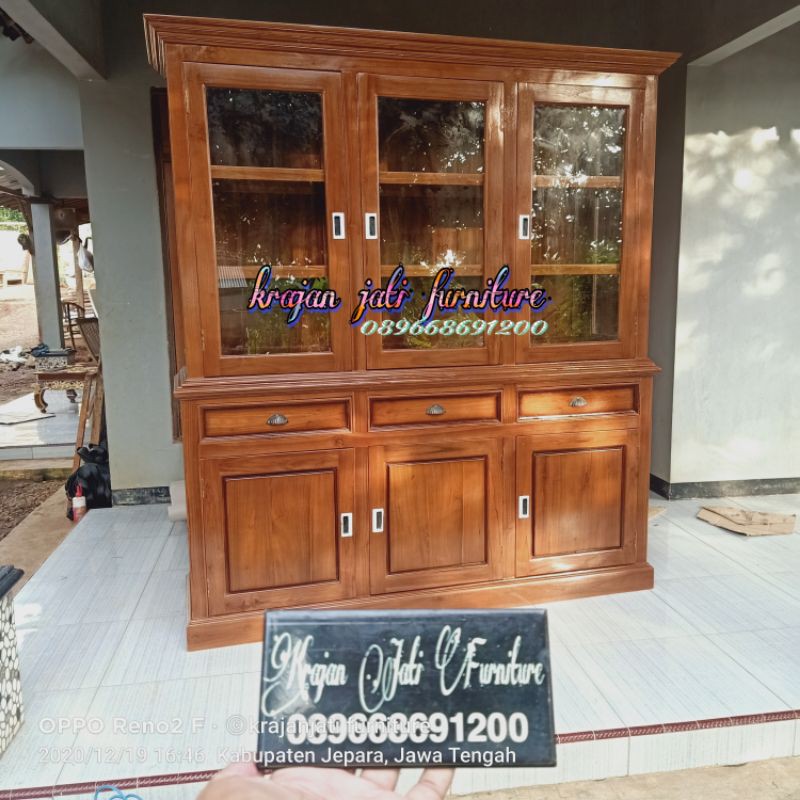 lemari hias jati, lemari piring, lemari pajangan