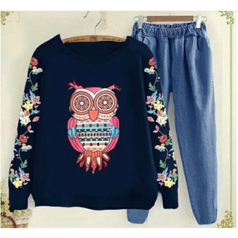 setelan baju wanita muslim/set celana panjang denim/baju bermain/baju santai/baju kekinian keren