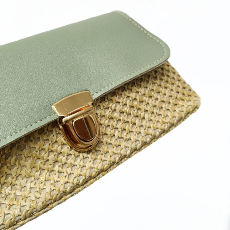 Tas Wanita Clutch Model Rajut Anyam Sling Shoulder Bag Rantai Pita TW202
