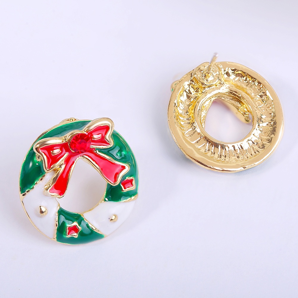 Hu Hu Hu Hu Hu Alat Bantu Pasang Kacamata♡ Anting Stud Desain Pohon Natal Bahan Alloy Aksen Berlian Imitasi Untuk Wanita