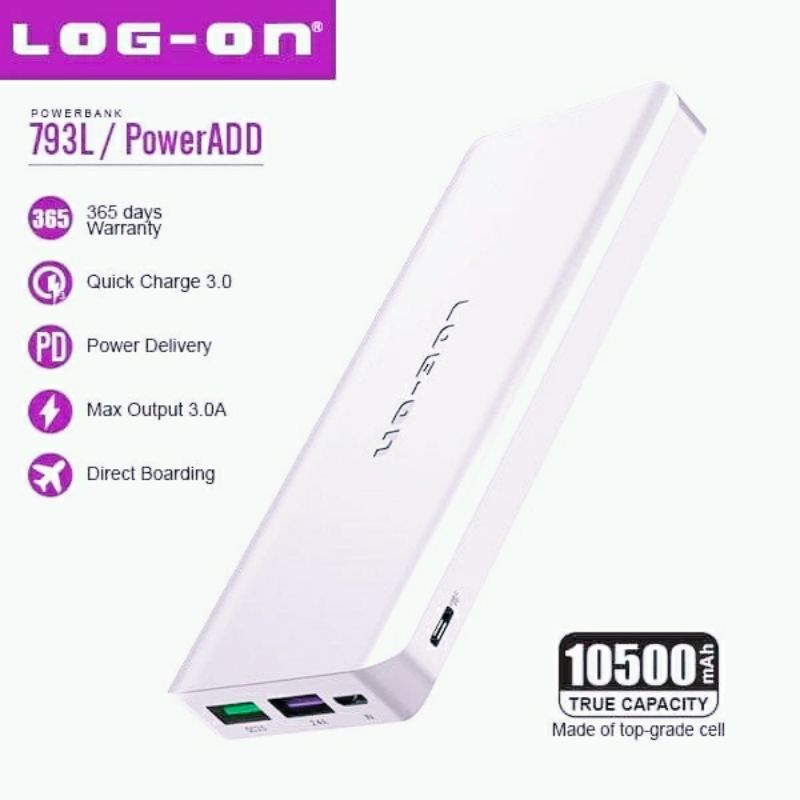 Log On PowerADD 793L Powerbank 10500 MAH Quick Charge 3.0 + PD

