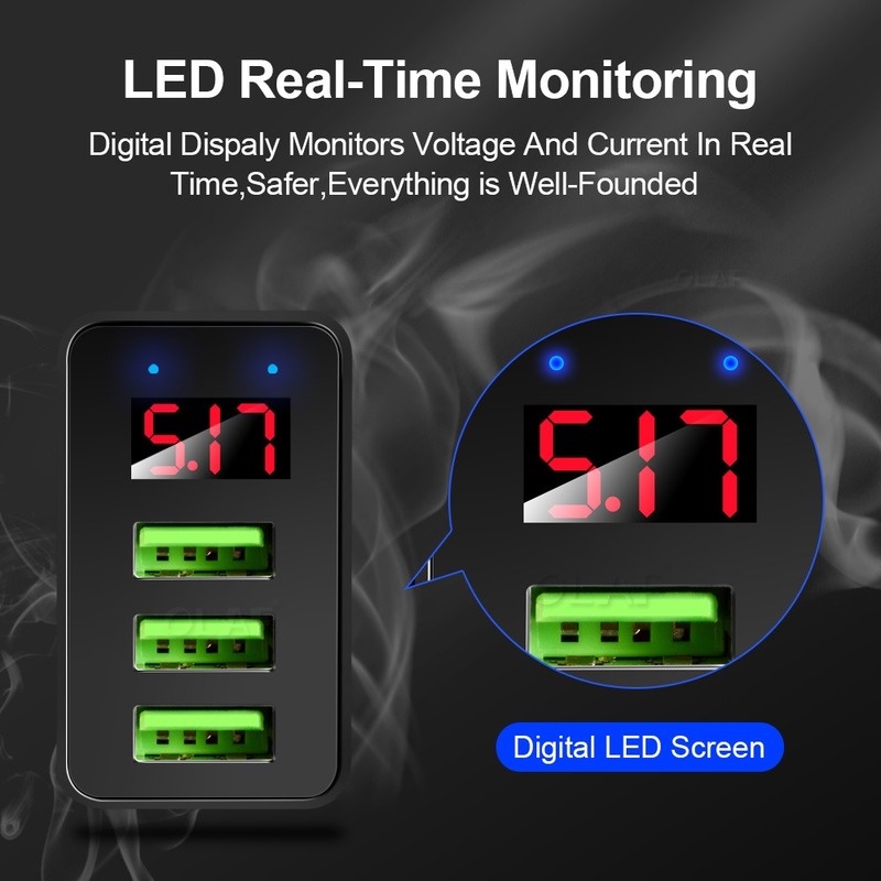 Adapter Charger 3 Port USB 5V 3.1A Fast Charging Dengan Display Digital Untuk iPhone