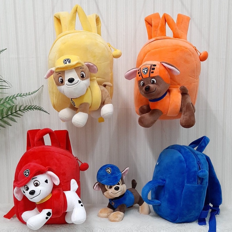 TOYSOPEDIA Tas Ransel Boneka Dog Paw Patroll/Backpack Sekolah Anak Paud skye chase zuma rocky