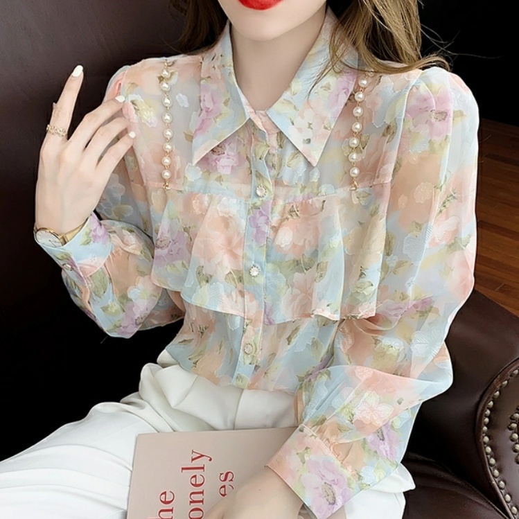 KEMEJA ATASAN WANITA KOREA THREE M BAJU KEMEJA PANJANG LONG ELINDA SLEEVE FLORAL IMPORT PREMIUM KORE