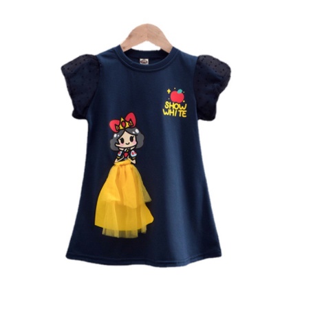 Dress Puff Sleeves anak perempuan Princess Elsa Snow White Mermaid Aurora Model T-shirt/ Dress Kasual