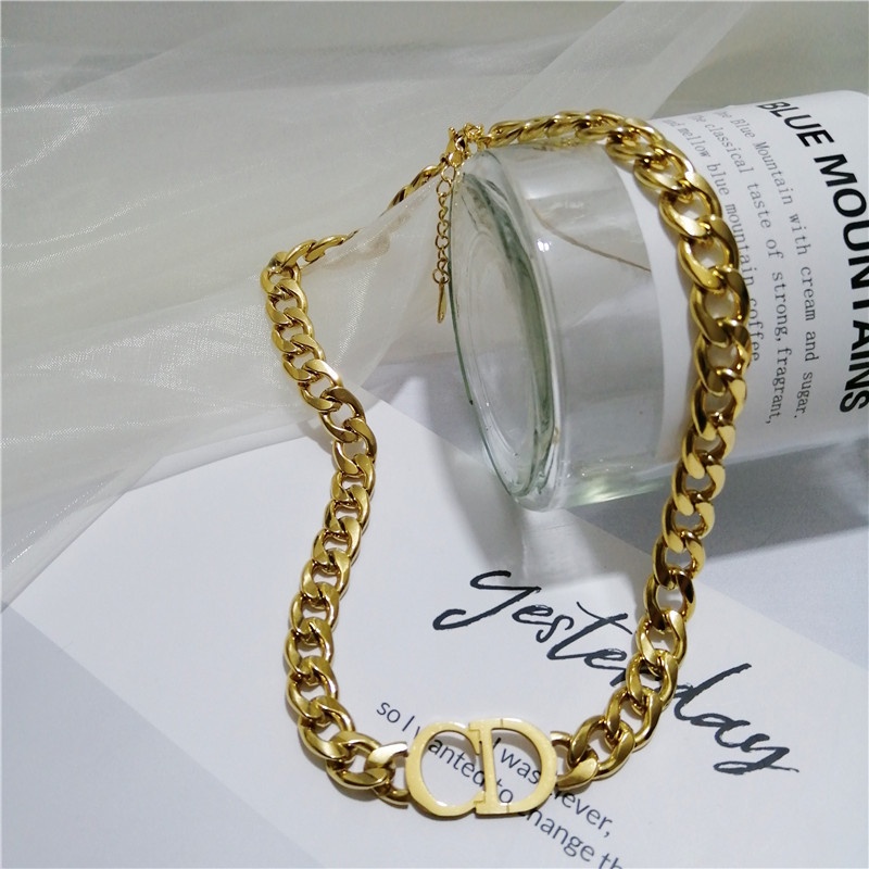 Bisa Cod 2021 CD Kalung Fashion Korean Kalung Emas Asli  Kadar 375 Titanium Anti Karat Kalung Pendek Hadiah Liburan Terbaik 916K1#