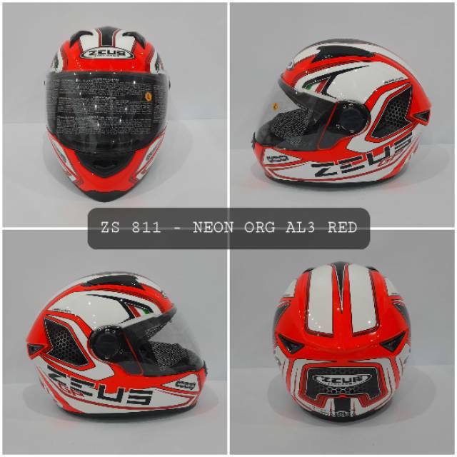 HELM ZEUS FULL FACE NEON ORANGE AL3 RED - FREE SMOKE VISOR ZEUS ORIGINAL ( ONGKIR 2KG )