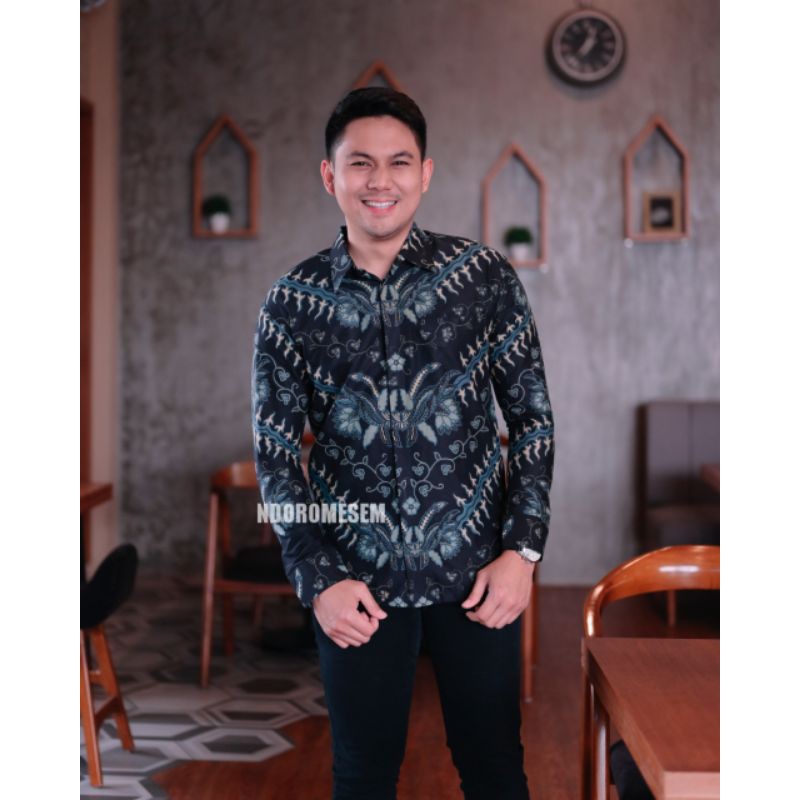 BATIK LENGAN PANJANG EXCLUSIVE HITAM  BATIK PREMIUM WARNA HITAM ASWOMULYO KATUN HALUS BATURADEN