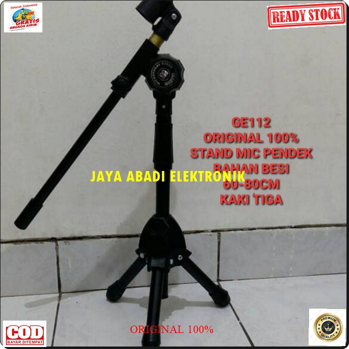 G112 ORIGINAL stand mic kaki tiga pendek holder standing microphone mik penyangga mikrophone tiang pegangan tripod asli gantungan hanger dudukan portable  Bisa segala MIC  Stand Mic Meja portable  tinggi 35-80 cm melayani GROSIR DAN ECERAN ke seluruh indo