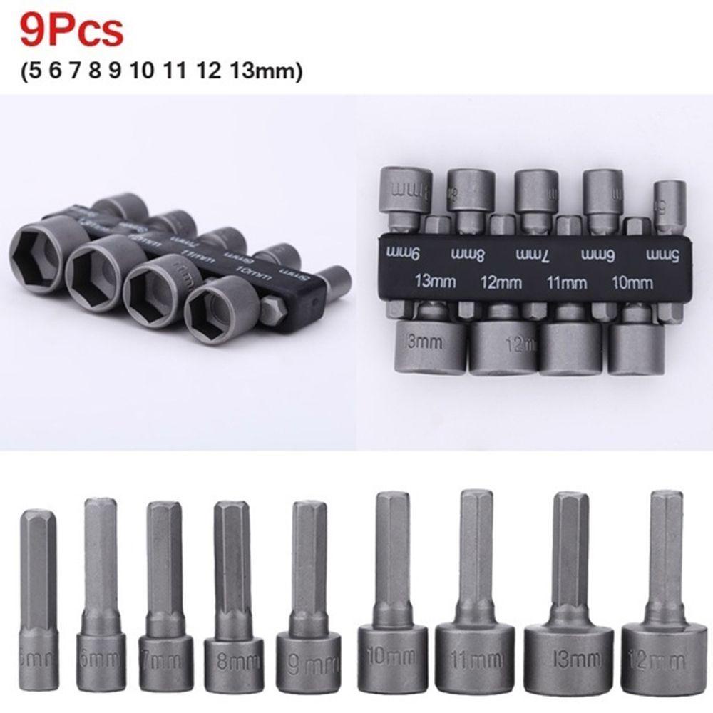 Populer 9pcs/Set Hex SocketS Sleeve 5mm-13mm Schroevendraaier Set Mata Bor Driver Set