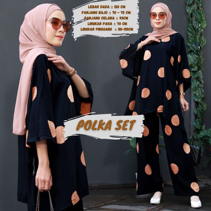 BAJU WANITA SETELAN TIE DIE DYE WAKA JUMBO SINTIA SET BUSUI ONE SET RAYON MOTIF KEKINIAN-POLKA HITAM