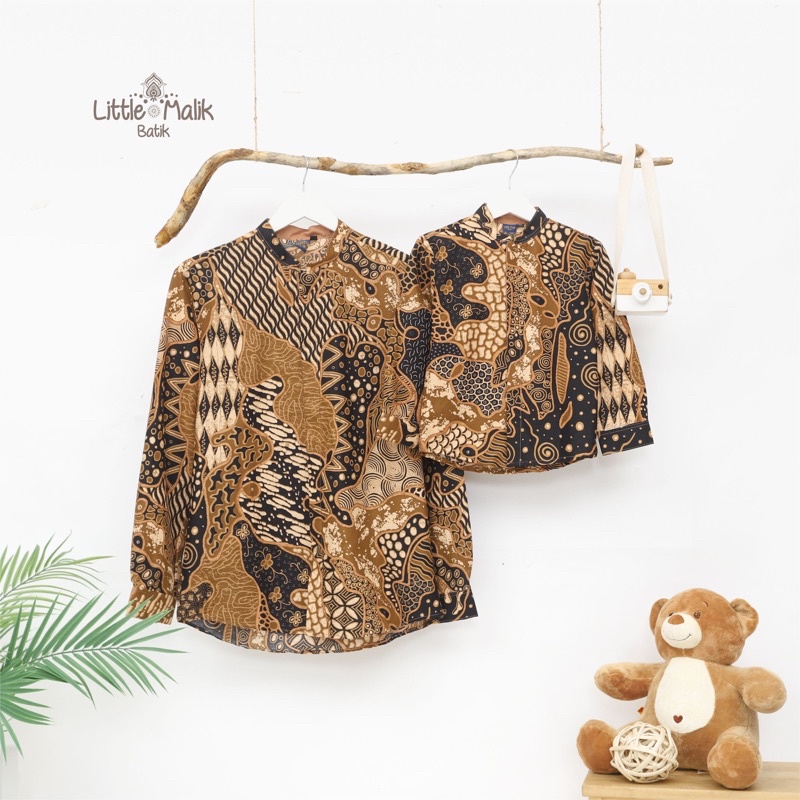 READY STOCK Kemeja Batik Couple  Anak / Ayah Lengan Panjang By Little Malik Batik, Cokelat