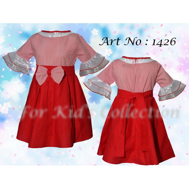 Dress Anak Perempuan Fashion Model Lengan Trompet Bahan Katun Jepang Kombinasi