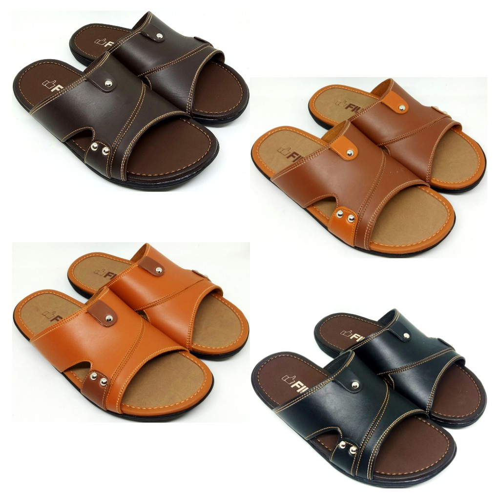 FIURI - Sandal Pria Single Slip On Coklat - Sendal Jepit Japit Kulit Selop Cowok Laki-Laki