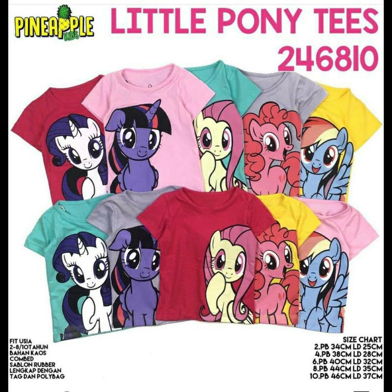 Kaos Anak Tee Little Pony Baju Kuda Poni Kaos Katun harian Pineapple