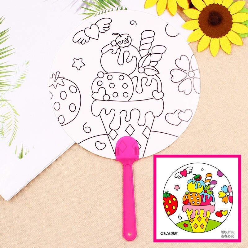 DIY MEWARNAI KIPAS MAINAN EDUKASI CRAFT KERAJINAN TANGAN EDUTOYS SOUVENIR GOODIE BAG HADIAH ULTAH-Ice cream