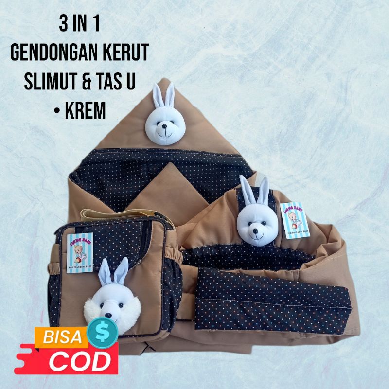 Gendongan bayi topi kerut, Tas u &amp; Slimut bayi ( 3in1 perlengkapan bayi murah )