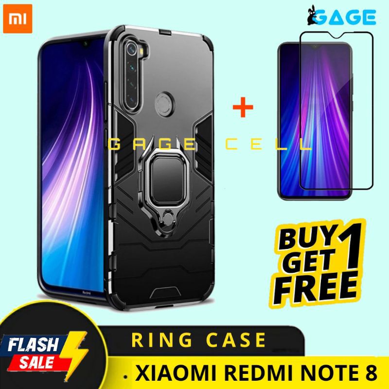 FREE TEMPERED GLASS FULL LAYAR XIAOMI REDMI NOTE 8 HARD CASE RING STAND ROBOT ARMOR REDMI NOTE8