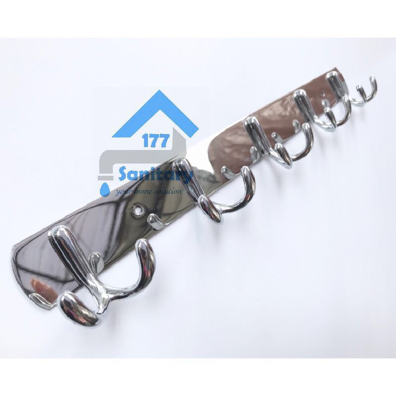 Kapstok stainless 5 kait 1241- gantungan baju hanger stenlis hook towel tebal wajan kamar mandi hooks bracket /B25