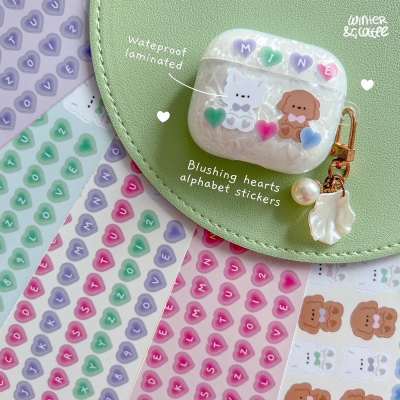 Blushing Hearts WATERPROOF ALPHABET STICKERS