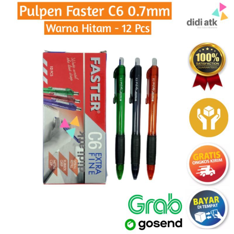 

Pulpen Pena Faster C6 Hitam 0.7mm 12 Pcs Ball Pen Cetek