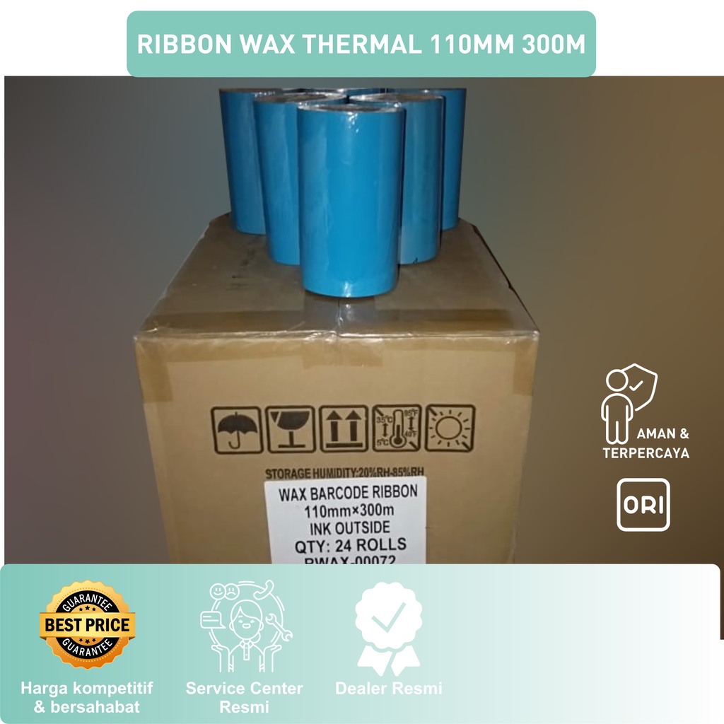 (BISA COD) RIBBON BARCODE WAX THERMAL 110MM 300M KUALITAS BAGUS ZEBRA HONEYWELL IWARE